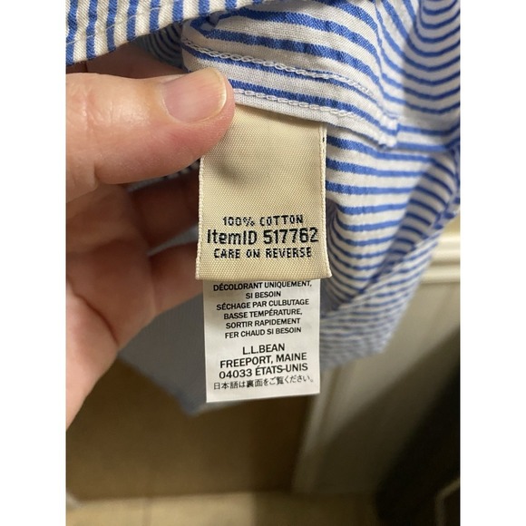LL Bean Women's Vacationland Seersucker Shirt Short-Sleeve White Blue Stripe 1X - Picture 7 of 10